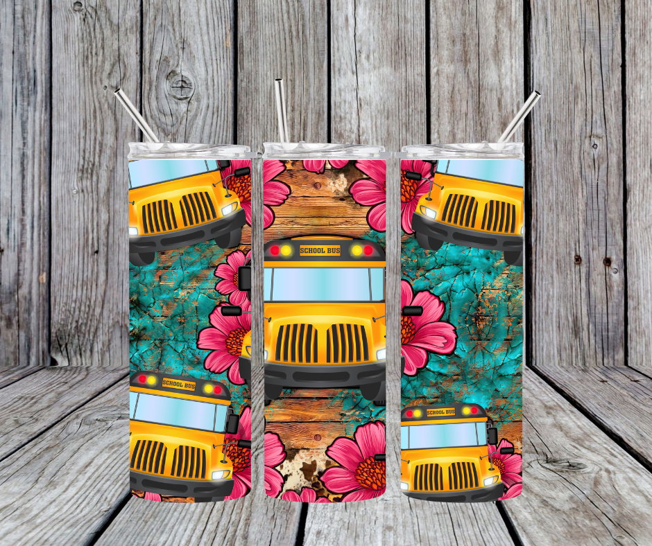 School Bus with flowers